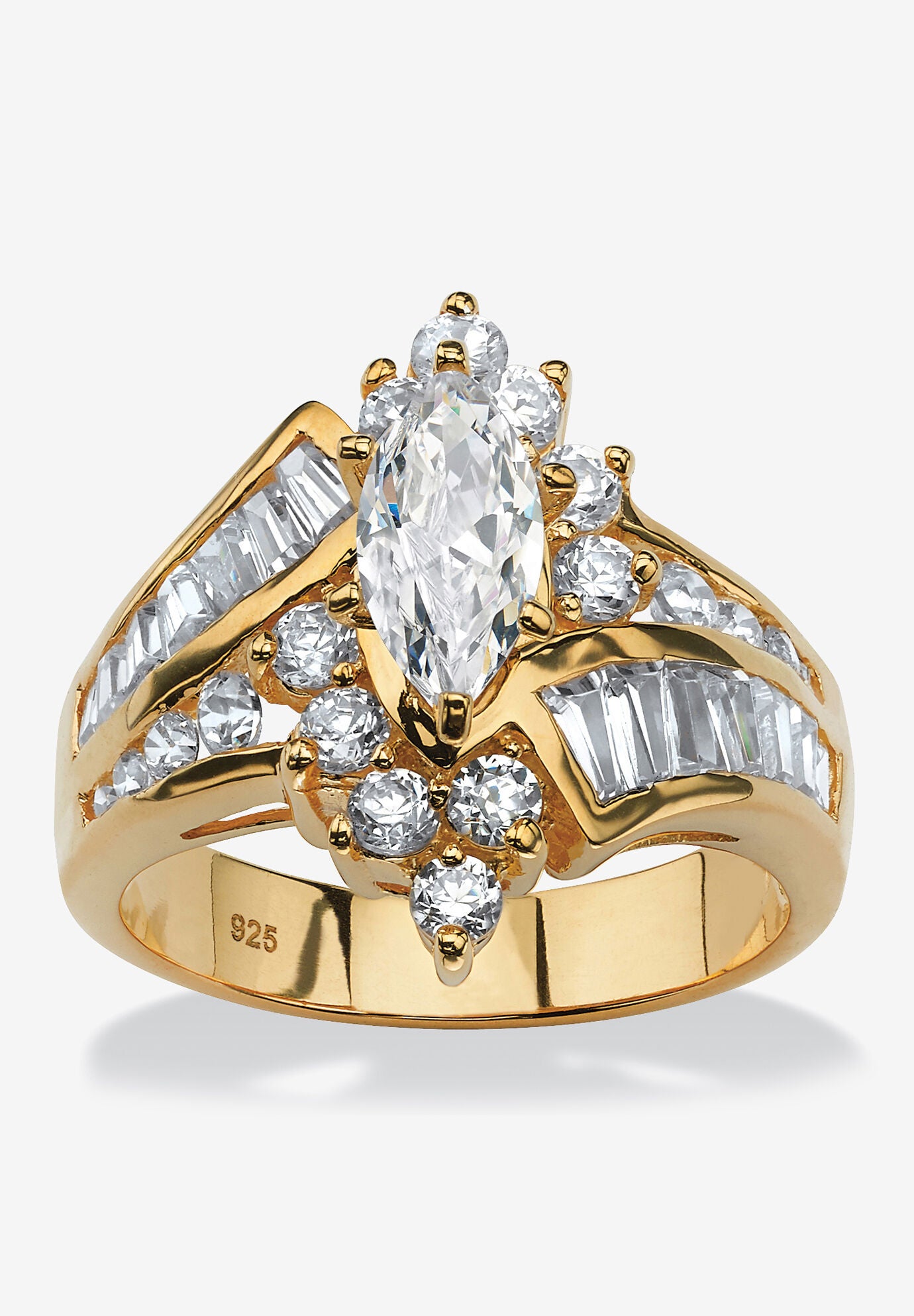 Gold over Sterling Silver Marquise Engagement Ring Cubic Zirconia