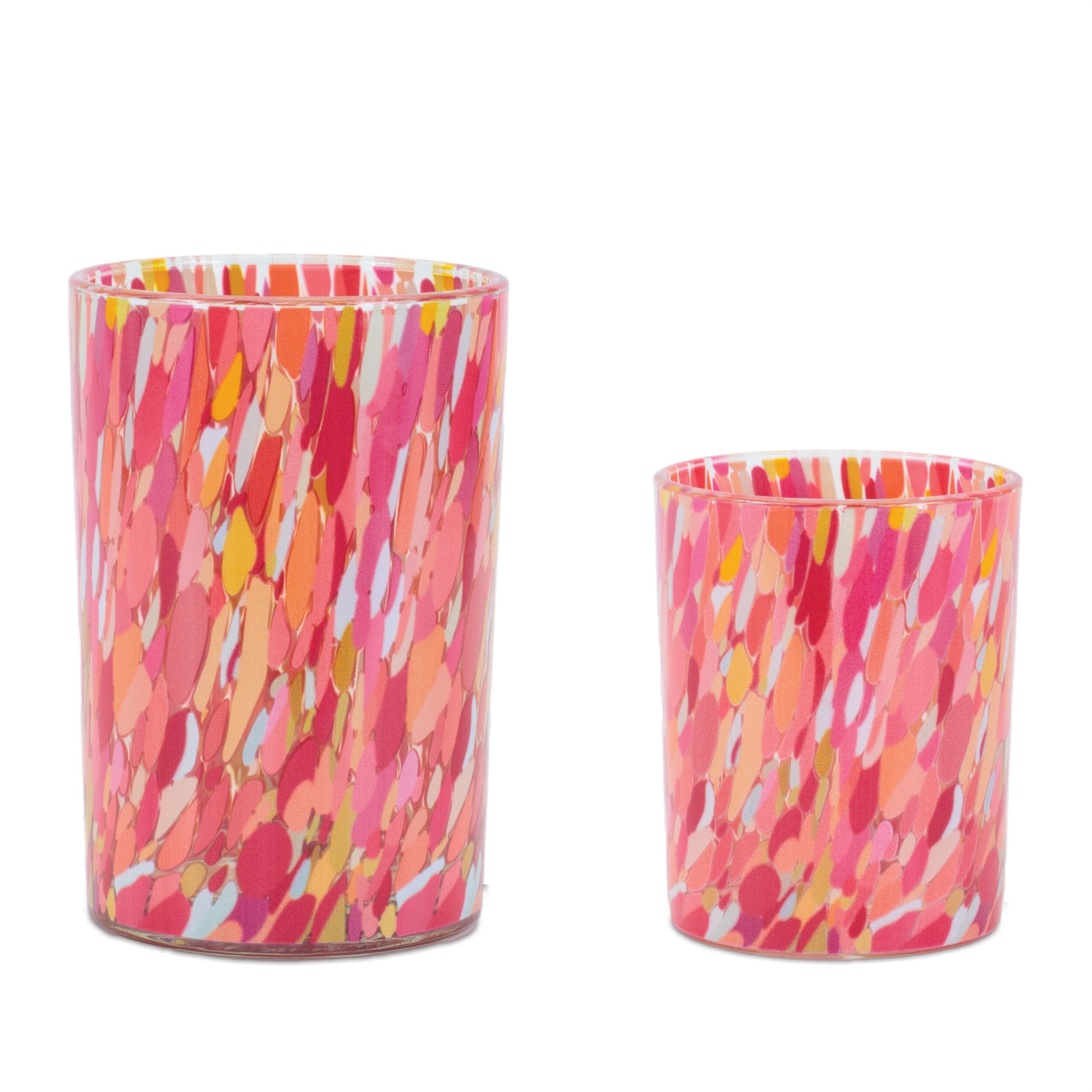 Painted Glass Candle Holder Set of 2, PINK RED, hi-res image number 0