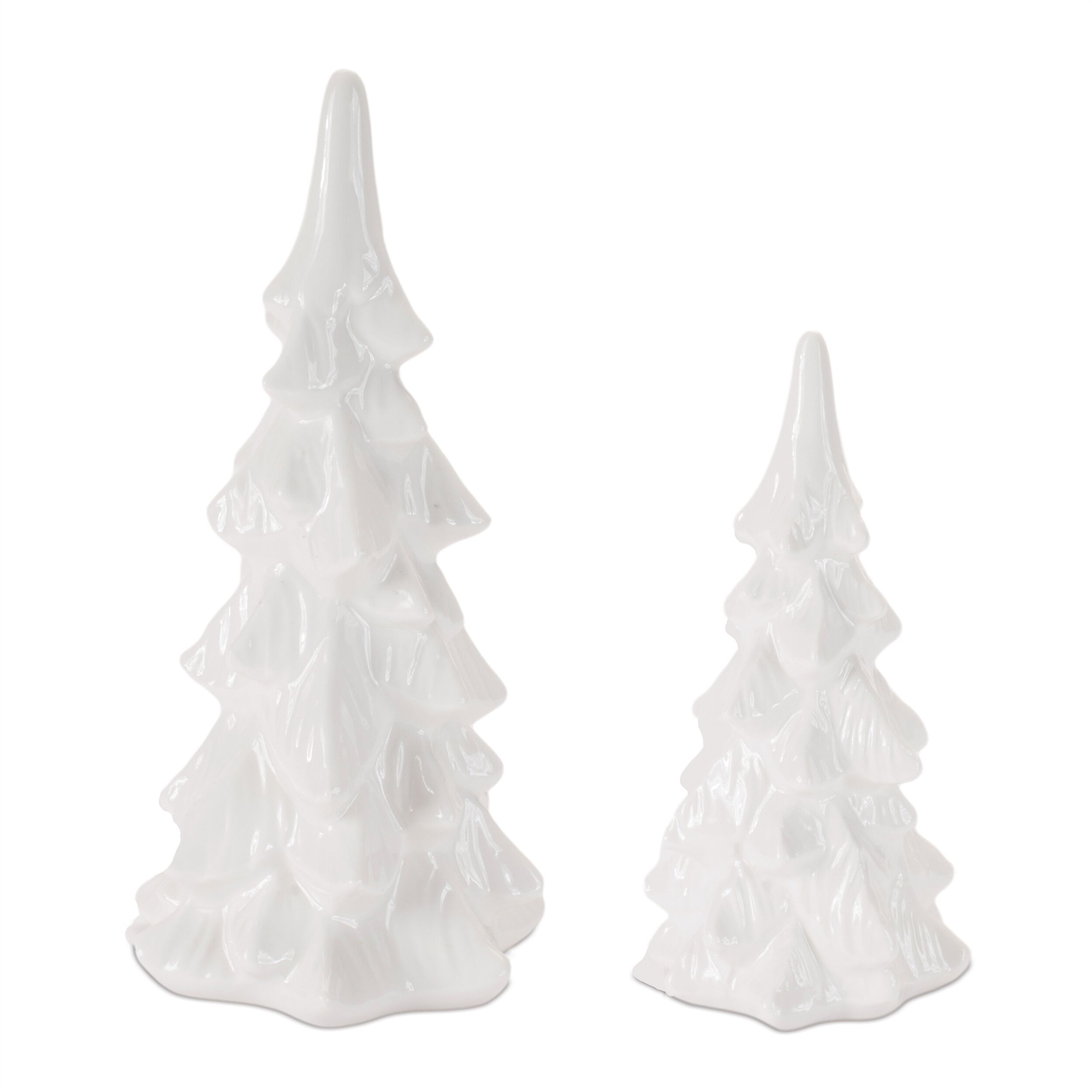 Glossy Ceramic Christmas Trees (Set of 2), WHITE, alternate image number 1