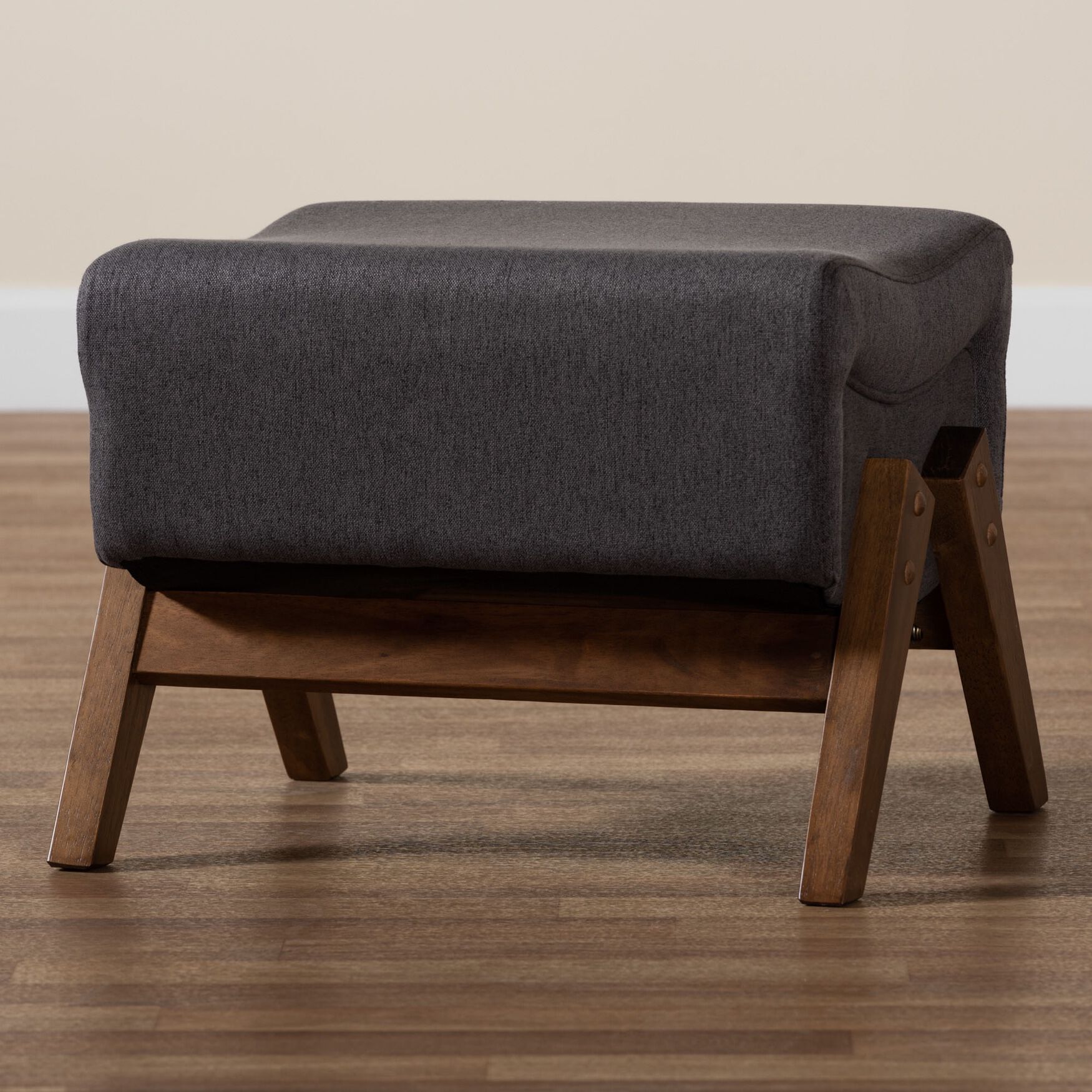 Hanson Mid-Century Modern Dark Grey Fabric And Walnut Brown Finished Wood Ottoman, , alternate image number 11
