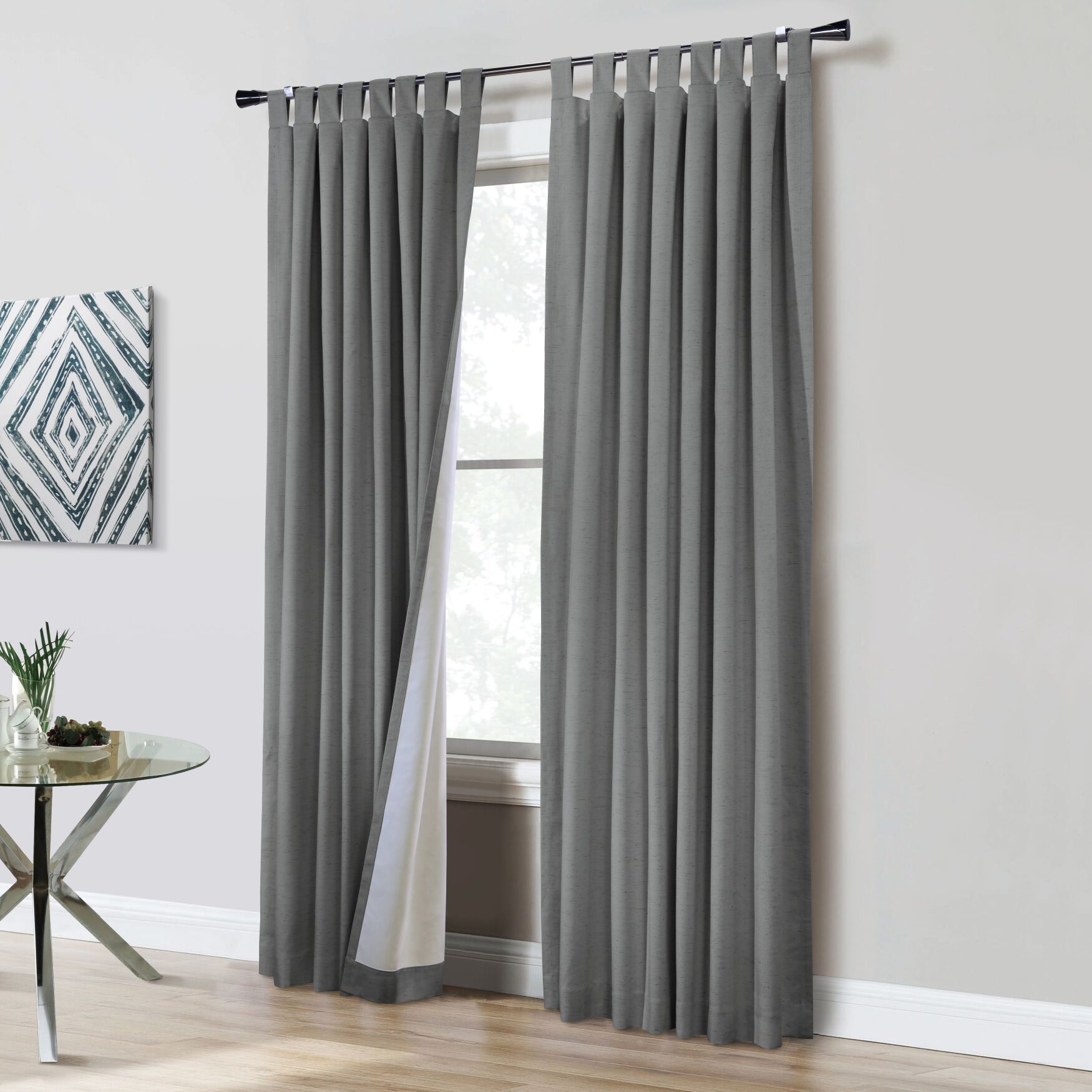 Ventura Blackout Tab Top Window Curtain Panel Pair, DARK GREY, hi-res image number 0