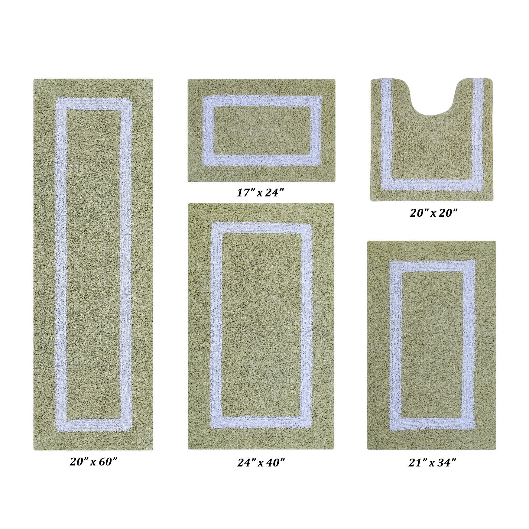 Hotel Collections Bath Mat Rug 5 Piece Set (17" X 24" | 20" X 20" | 21" X 34" | 24" X 40" | 20" X 60")