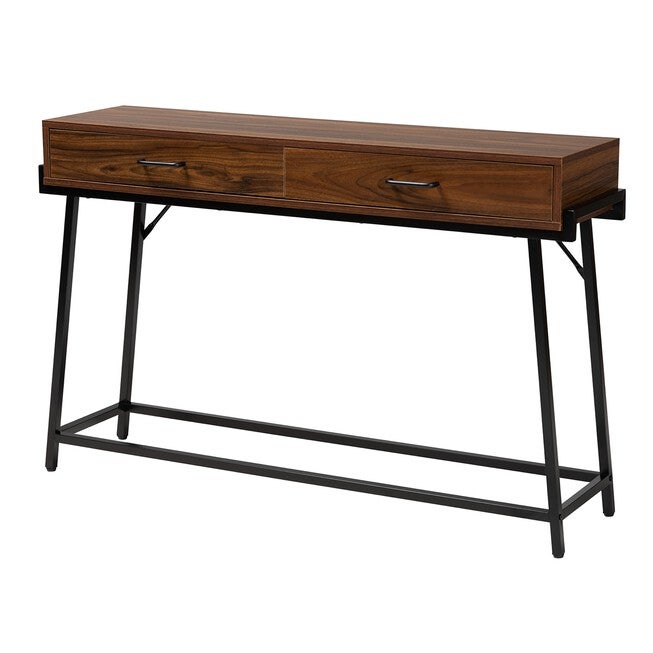 Eivor Modern Industrial Walnut Brown Finished Wood And Black Metal 2-Drawer Console Table, WALNUT BROWN BLACK, hi-res image number 0