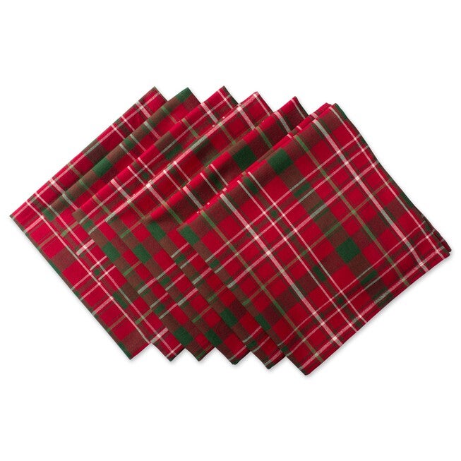 Tartan Holly Plaid Napkin, Set of 6, RED, hi-res image number null