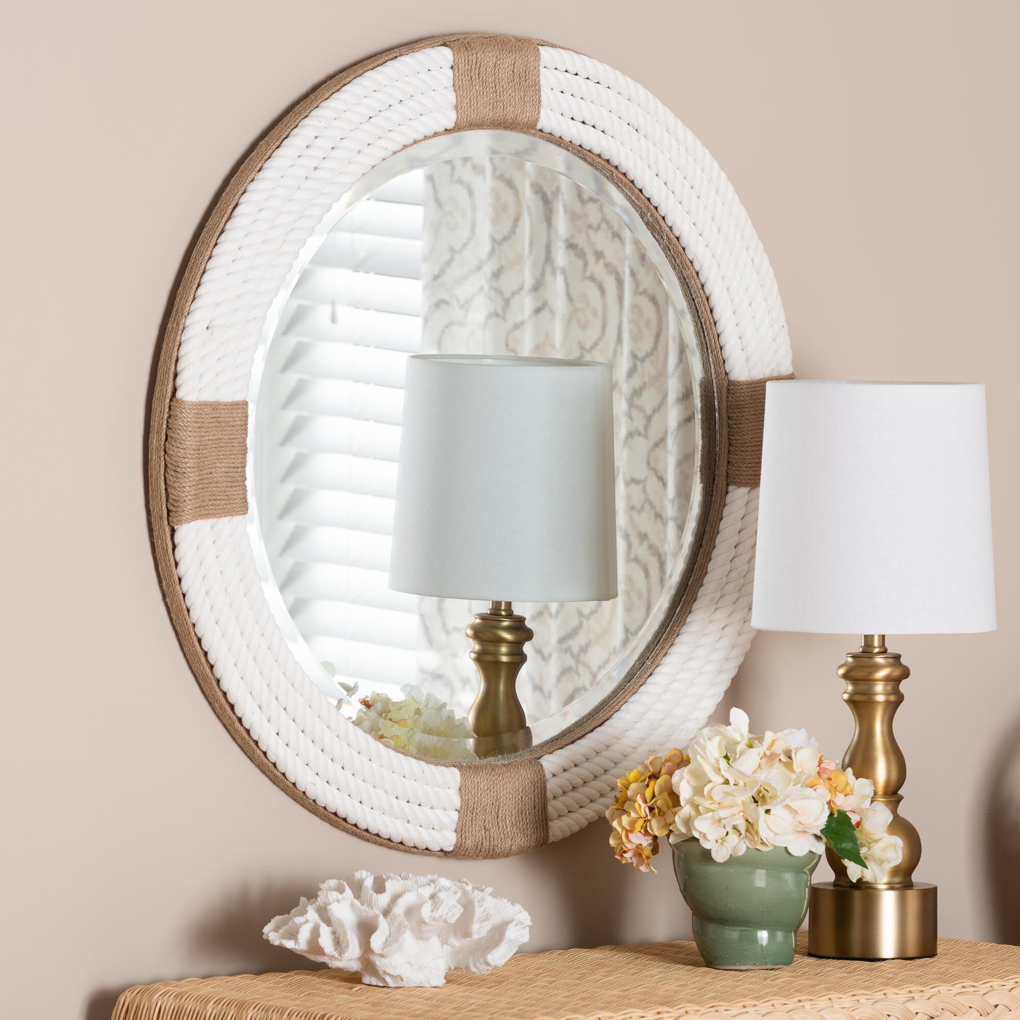 Makya Round  Woven Rope Mirror, WHITE, hi-res image number 0