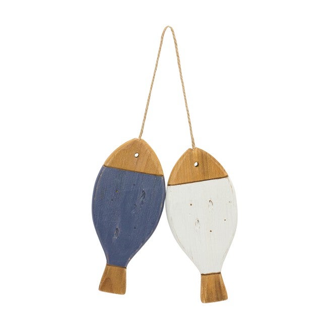 Pair of Fish Ornament (Set of 2) 23.25 inchesL x 3 inchesH Wood, WHITE/BLUE, hi-res image number 0