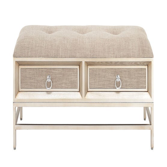 Beige Linen and Metal Contemporary Bench, 19x43x16, BEIGE, hi-res image number null