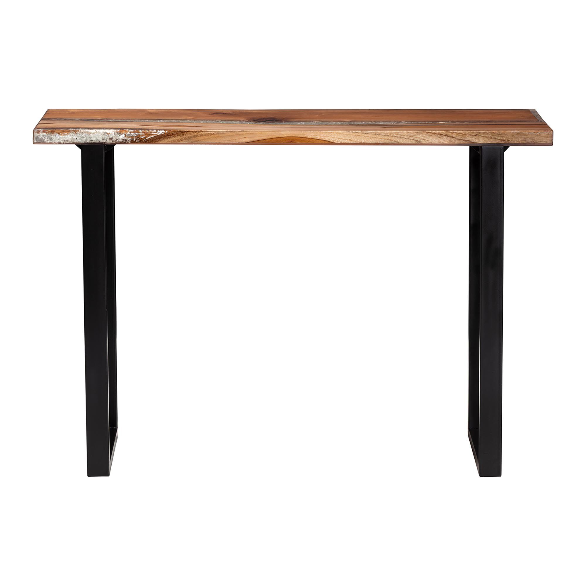 Apio Wood Epoxy Resin Console Table with Glass Inlay, BROWN, alternate image number 2