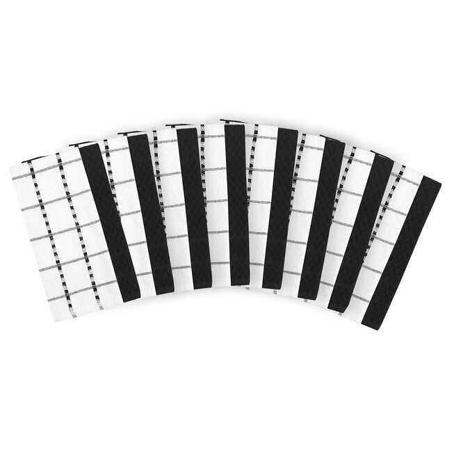 16Pk Pebble Terry Kitchen Towel Set, BLACK, hi-res image number 0