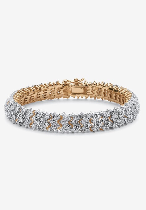 Yellow Gold-Plated Round Genuine Diamond Tennis Bracelet, GOLD, hi-res image number null