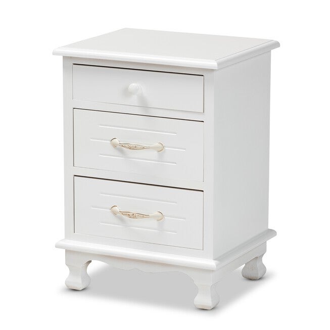 Layton Classic And Traditional White Finished Wood 3-Drawer Nightstand, WHITE, hi-res image number 0