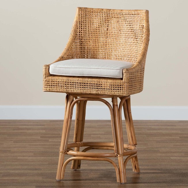 Bella Modern Bohemian Natural Brown Rattan Counter Stool, , alternate image number null