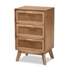 Baden Mid-Century Modern Walnut Brown Finished Wood 3-Drawer Nightstand With Rattan, NATURAL BROWN WALNUT, hi-res image number null