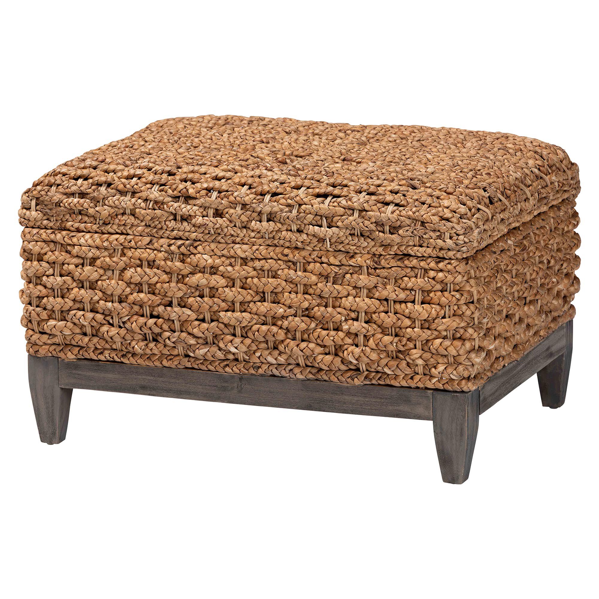 Bailey Handwoven Seagrass Storage Ottoman, Square, NATURAL BROWN, alternate image number 1