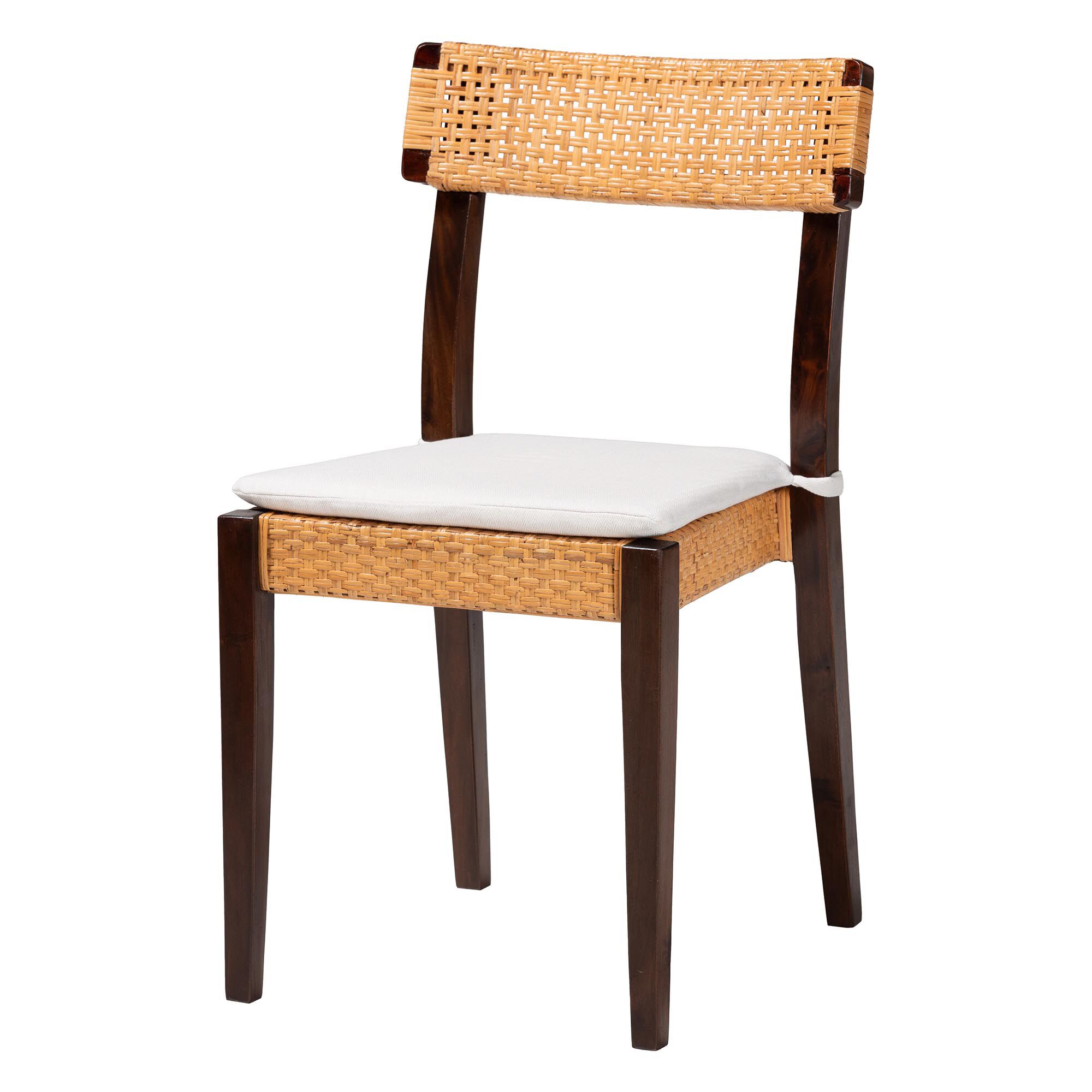 Zaila Bohemian Light Honey Rattan and Dark Brown Wood Dining Chair, HONEY, alternate image number 1