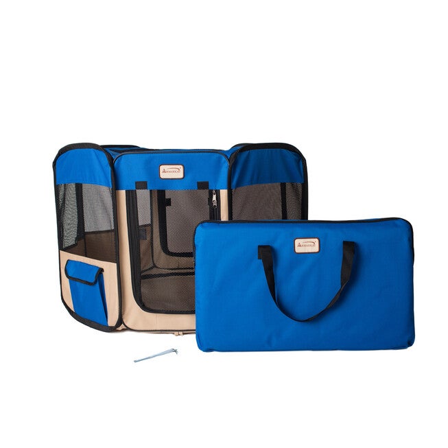 Portable Pet Dog Kitten Playpen In Blue And Beige Combo, BLUE BEIGE, hi-res image number null