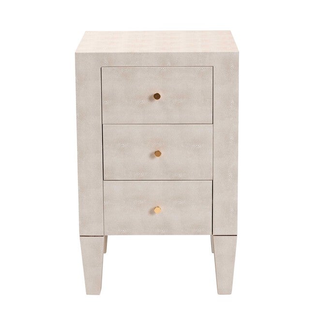 Leyna Modern Beige Faux Shagreen 3-Drawer End Table, BEIGE, alternate image number null