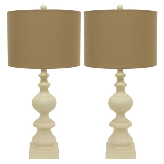 1 Set Distressed Cream Resin Table Lamp Tan Linen Hardback , CREAM, hi-res image number null