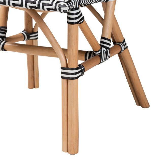 Wagner Modern French Black And White Weaving And Natural Rattan Bistro Chair, , alternate image number null