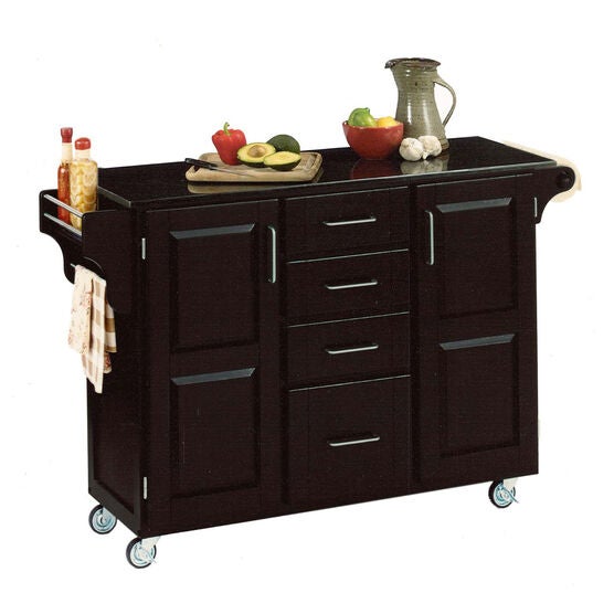 Large Black Finish Create a Cart with Black Granite Top, BLACK BLACK, hi-res image number null