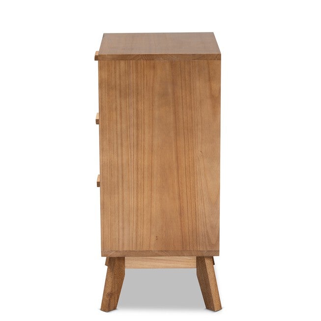 Baden Mid-Century Modern Walnut Brown Finished Wood 3-Drawer Nightstand With Rattan, , alternate image number 3