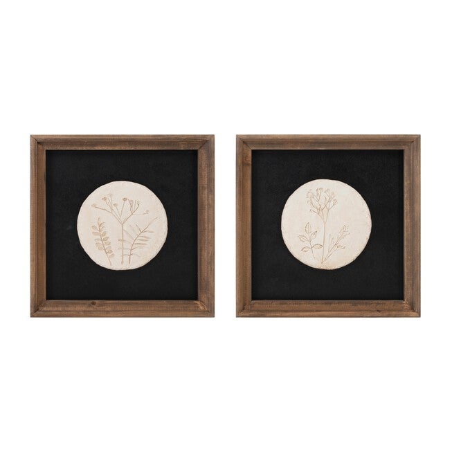 Wood Framed Floral Plaque (Set of 2), BLACK/WHITE, hi-res image number null