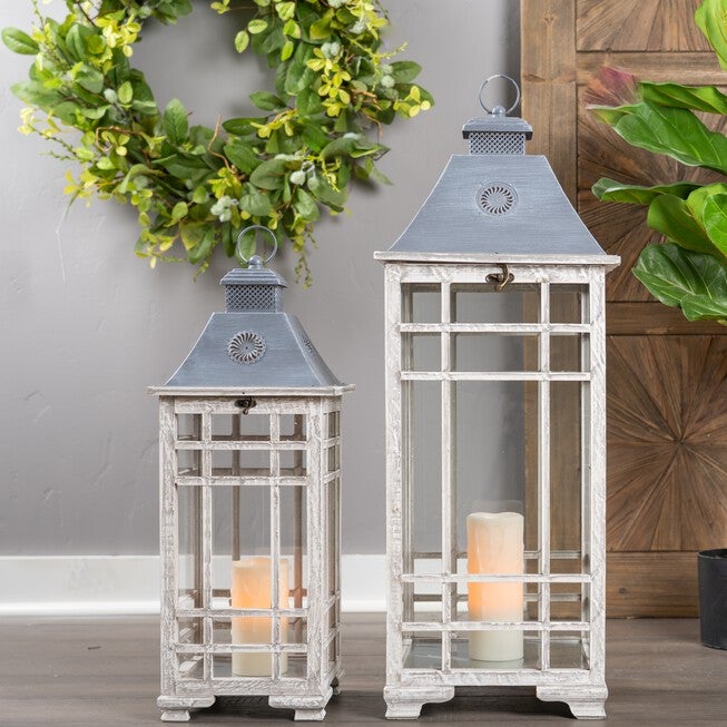 Lantern (Set of 2) 24.5 inchesH, 33 inchesH Metal, GREY/WHITE, alternate image number 1