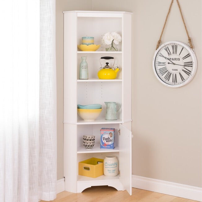 Elite White Tall 1-Door Corner Storage Cabinet, , alternate image number null