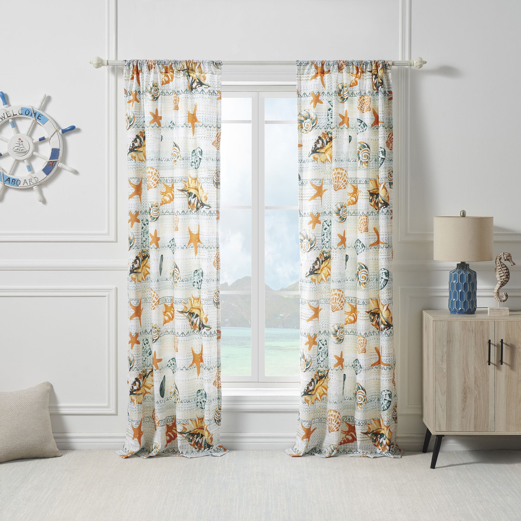Greenland Home Fashions™ Kona Window Curtain Panels, Set of 2, OCEAN, alternate image number 1