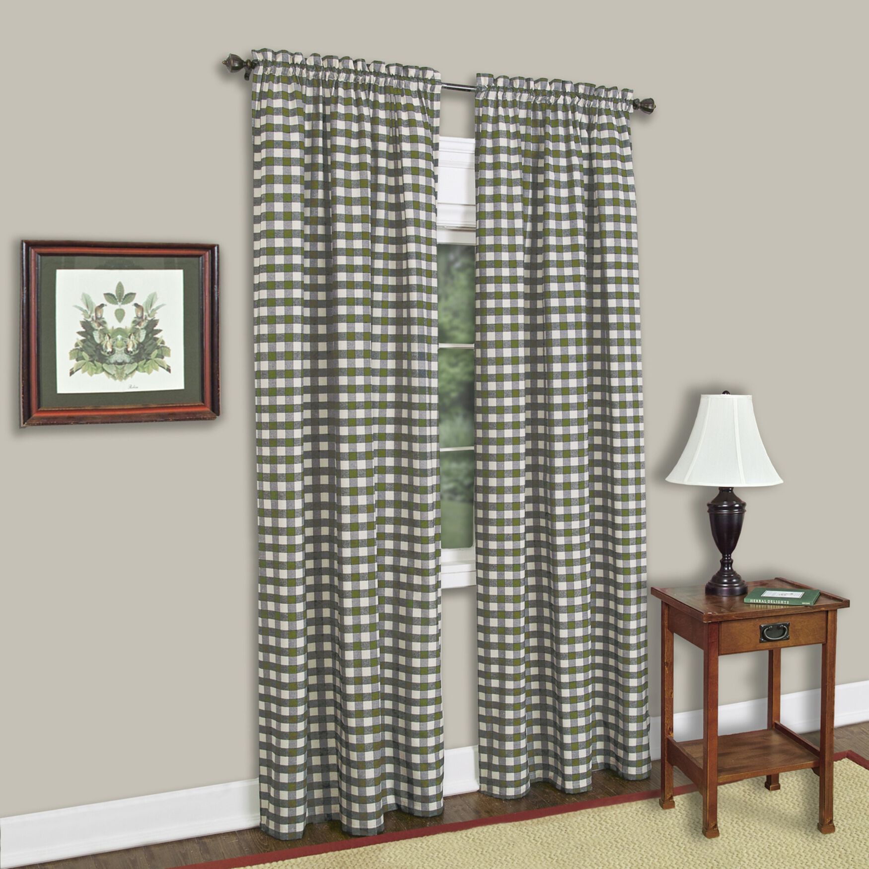 Buffalo Check Window Curtain Panel, SAGE, hi-res image number 0