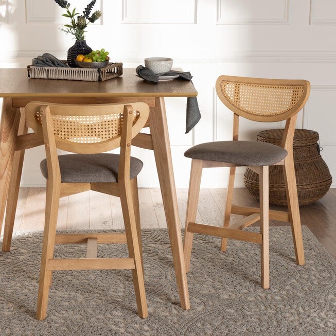 Dannell Mid-Century Modern Grey Fabric and Natural Oak Finished Wood 2-Piece Counter Stool Set, , alternate image number 18