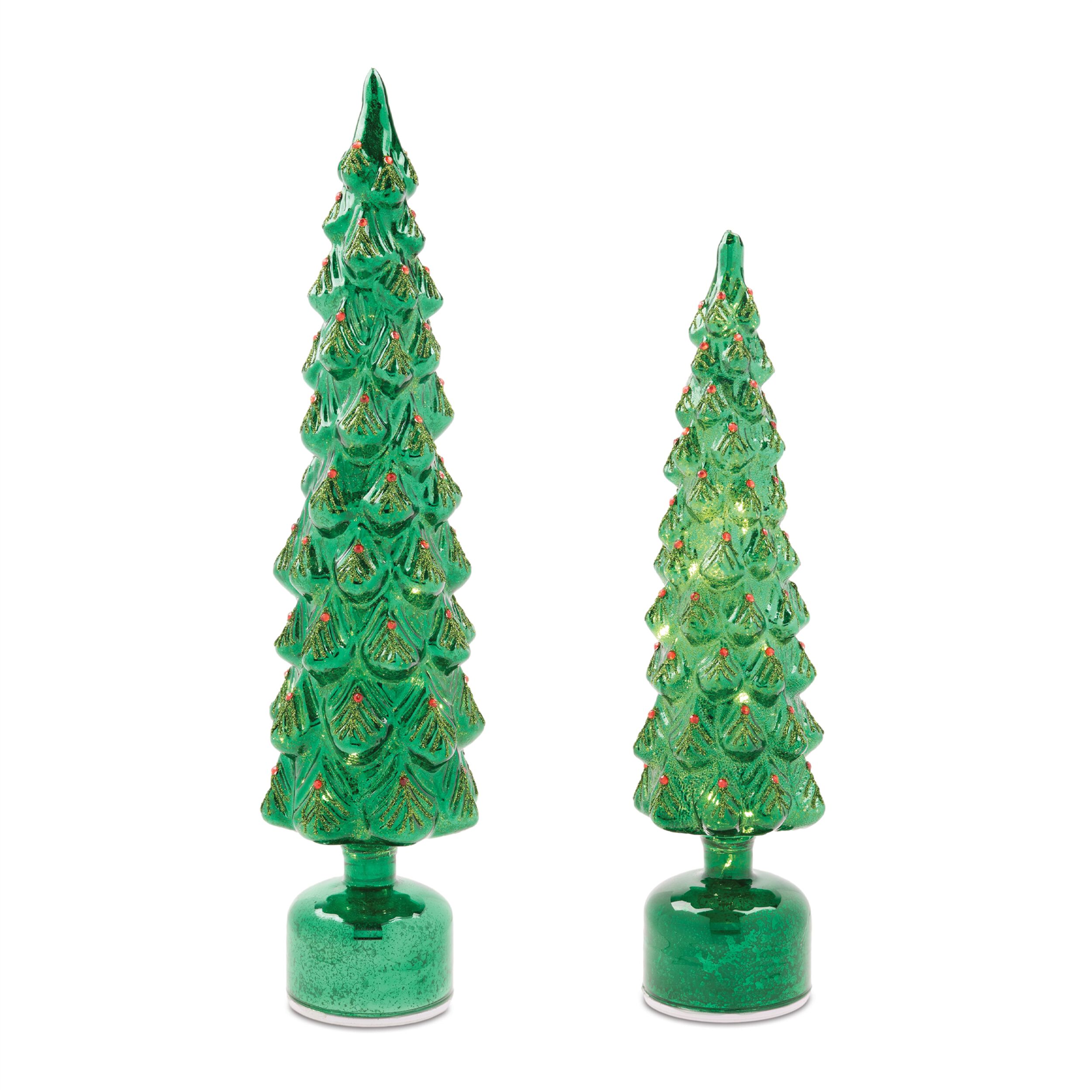 Rotating LED Glass Christmas Tree (Set of 2), GREEN RED, hi-res image number 0