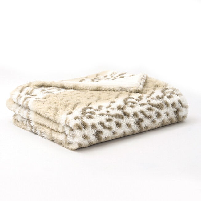 SNOW LEOPARD FAUX FUR THROW, NATURAL, hi-res image number 0