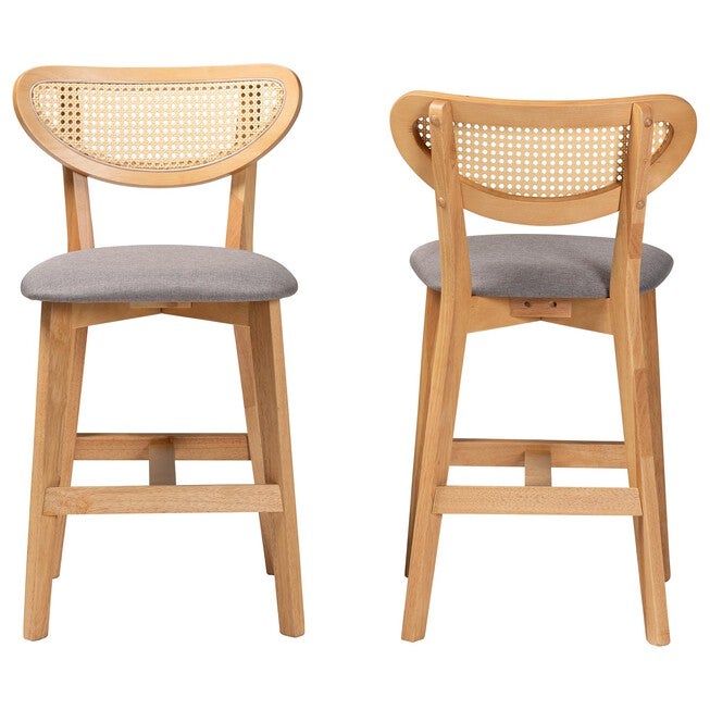 Dannell Mid-Century Modern Grey Fabric and Natural Oak Finished Wood 2-Piece Counter Stool Set, GREY, alternate image number 3