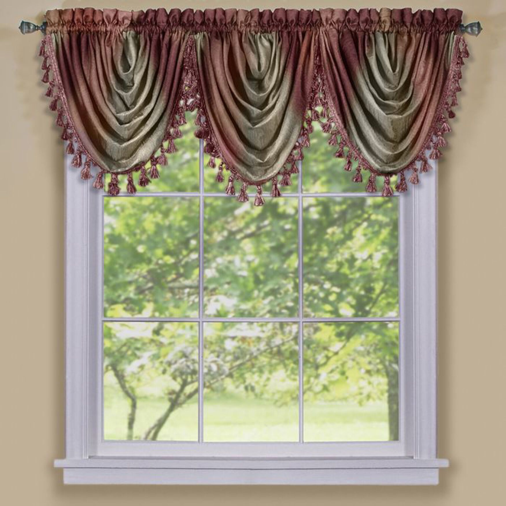 Ombre Waterfall Valance, BURGUNDY, hi-res image number 0