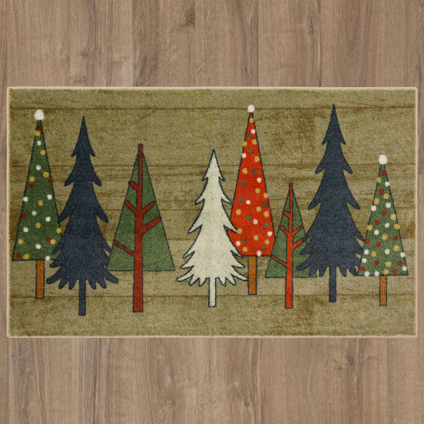 Wooden Holiday Trees Multi Kitchen Rug, , alternate image number 4