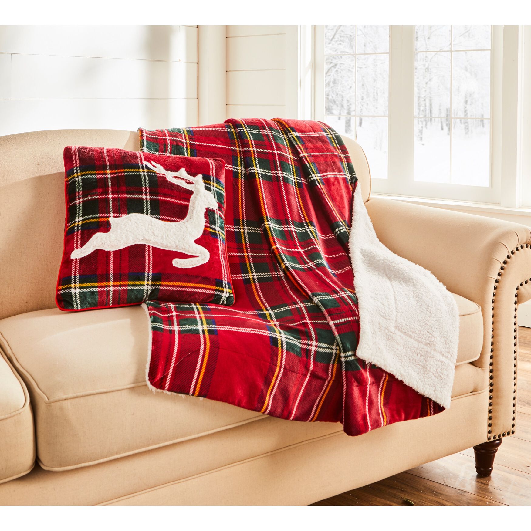 Christmas Throw & Cushion Set, RED MULTI, hi-res image number 0