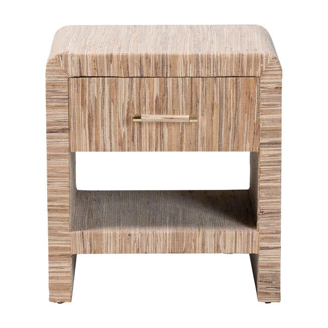 Callan Bohemian Woven Natural Grasscloth 1-Drawer Nightstand, NATURAL/GOLD, alternate image number 3