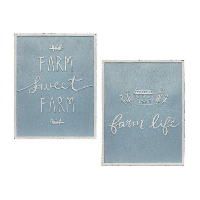 Farm Sign (Set of 2) 14 inchesL x 18 inchesH Metal, BLUE/WHITE, hi-res image number null