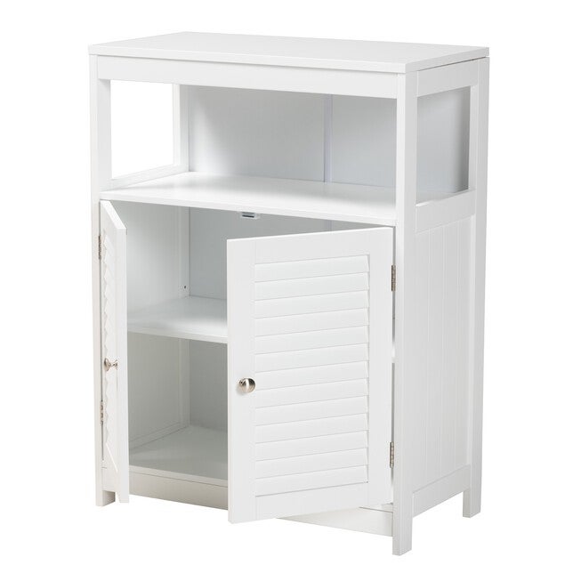 Rivera Modern And Contemporary White Finished Wood And Silver Metal 2-Door Bathroom Storage Cabinet, , on-hover image number 1