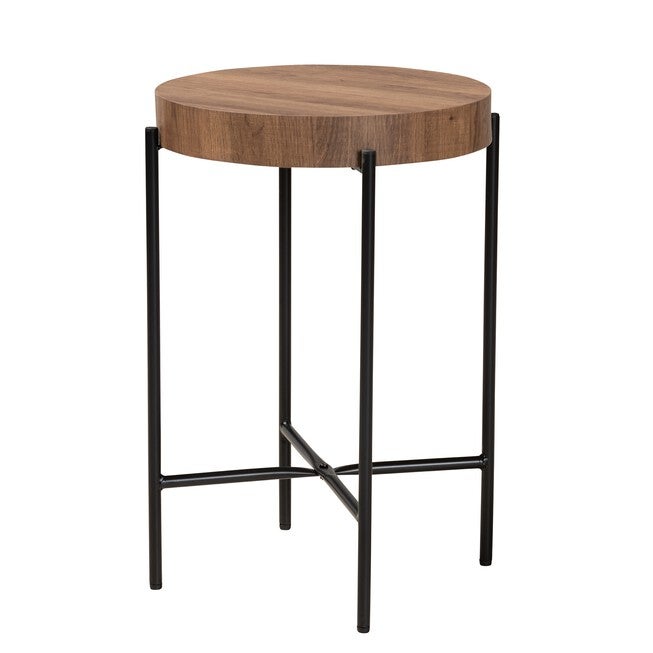 Savion Modern Industrial Walnut Brown Finished Wood And Black Metal End Table, WALNUT BROWN BLACK, hi-res image number 0