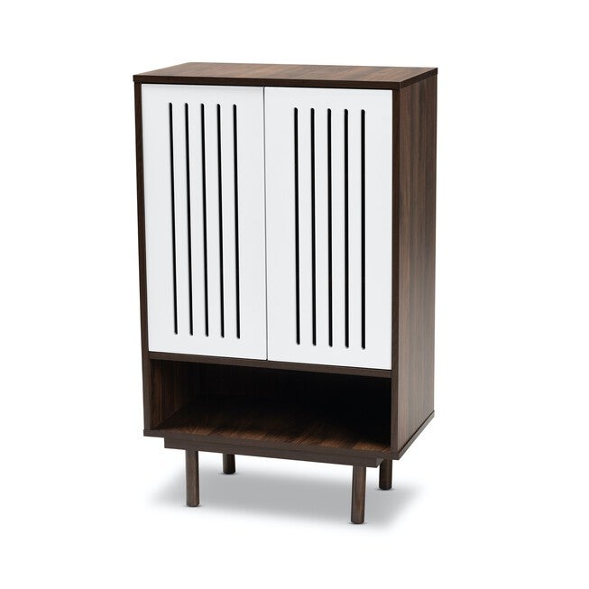 Meike Wood 2-Door Shoe Cabinet Furniture, WALNUT WHITE, hi-res image number null