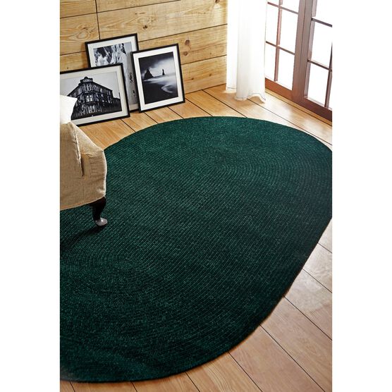 Better Trends Chenille Solid Braid Collection Reversible Indoor Area Utility Rug in Vibrant Colors, Oval, EMERALD GREEN, hi-res image number null