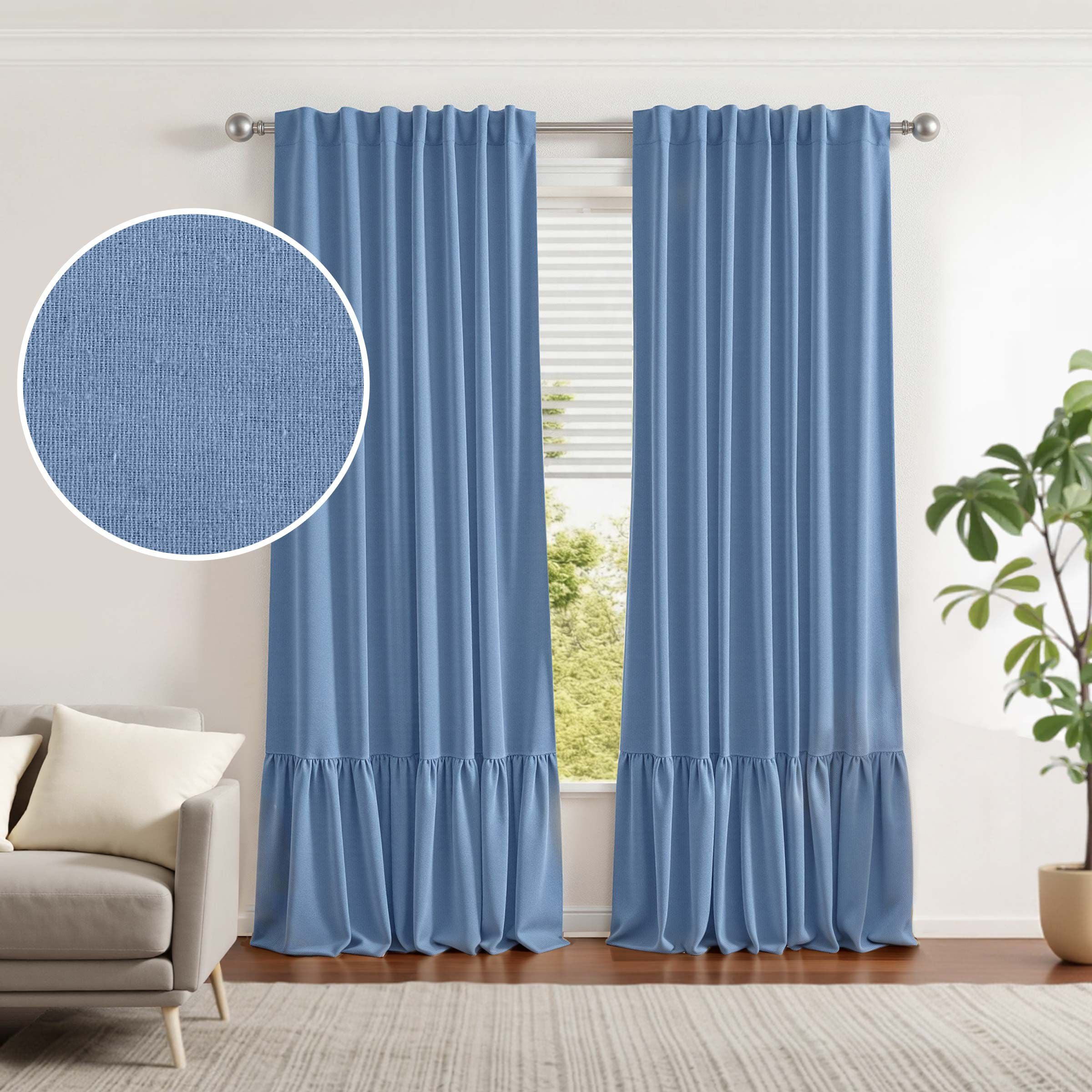 100% Blackout Recycled Cotton Ruffle Curtain Pair