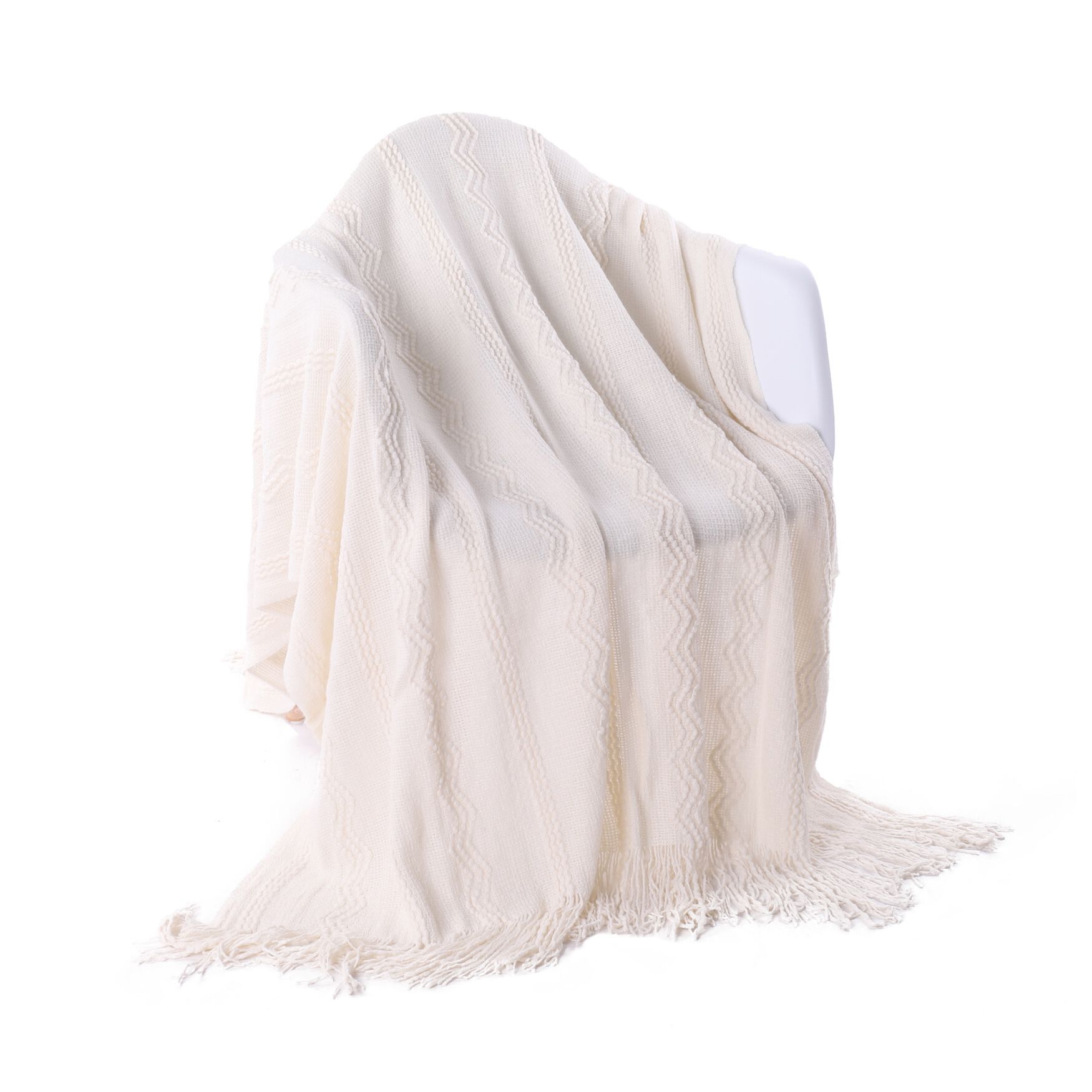 Battilo Home Intricate Woven Throw Blanket with Raised Patterns and Tasseled End, 50"L x 60"W