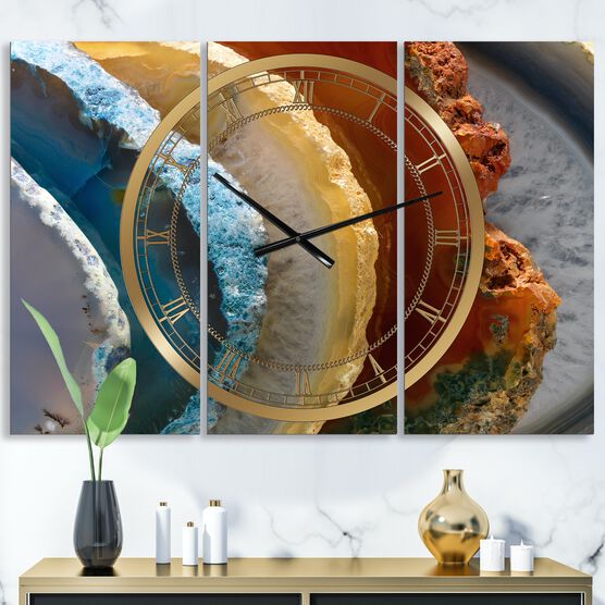 Mineral Slice Xv Large Fashion Multipanel Wall Clock, BLUE, hi-res image number null
