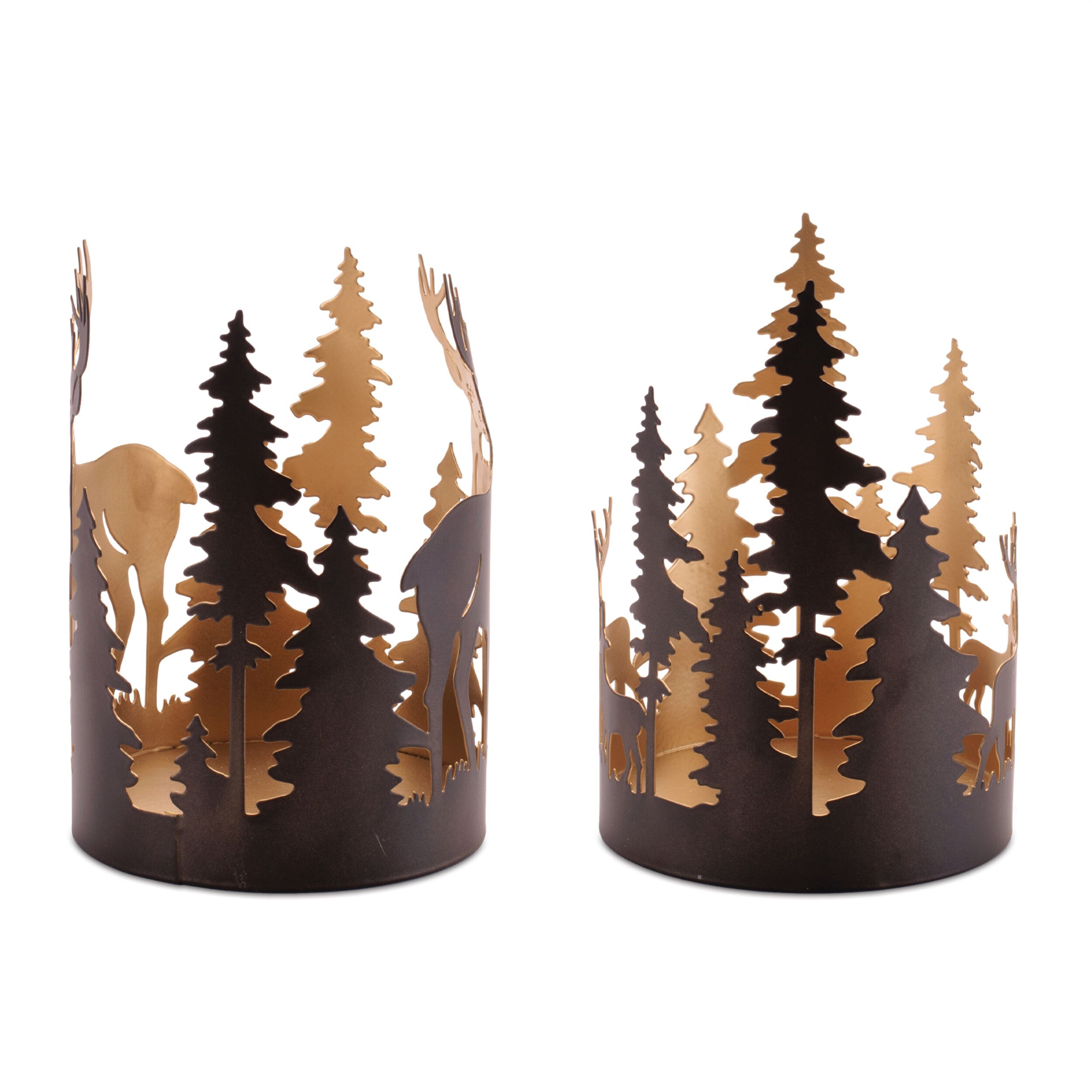 Cut Metal Deer and Forest Candle Holder (Set of 2), BLACK GOLD, alternate image number 5