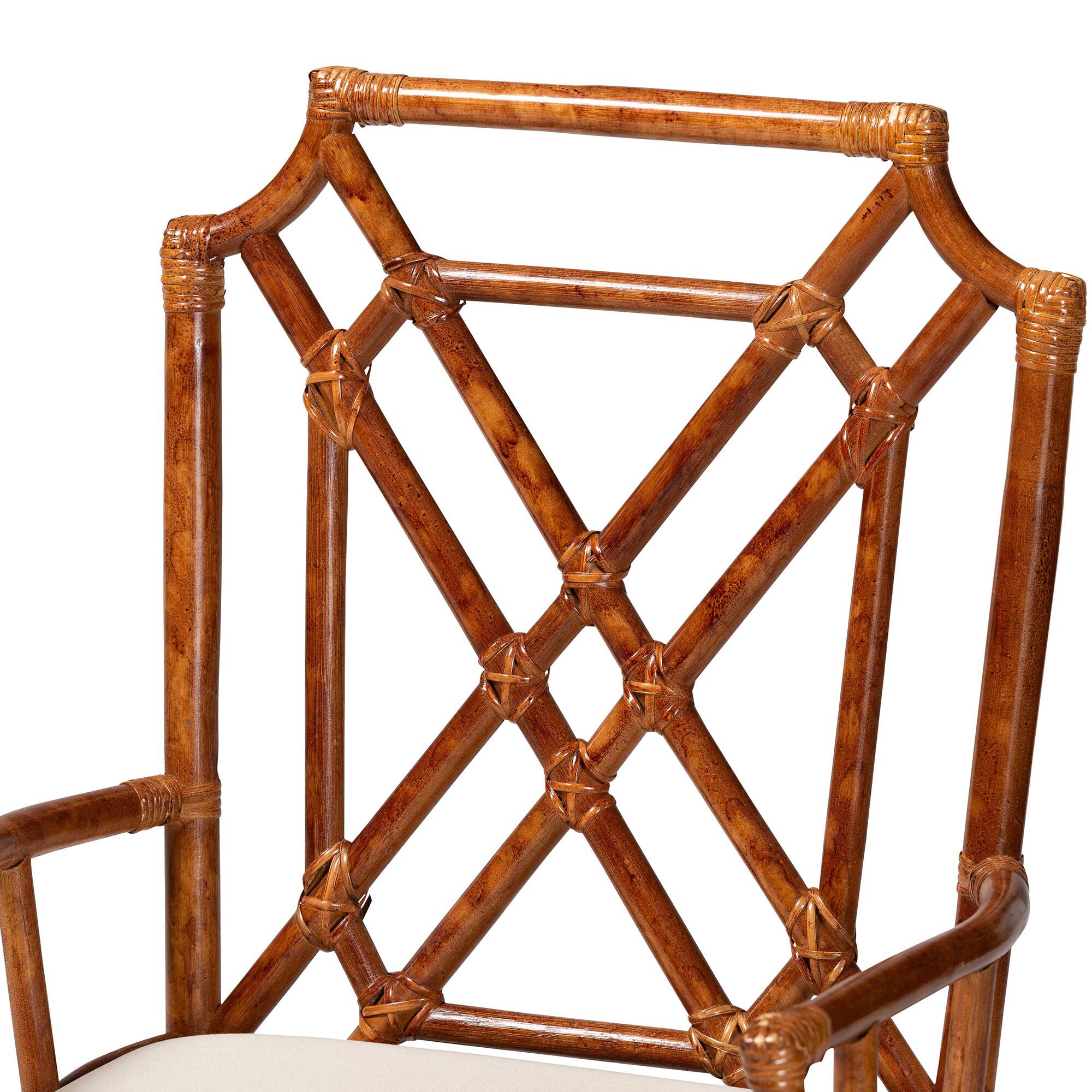 Esmery Marbled Tortoise Natural Rattan Dining Chair with Armrest, BROWN, alternate image number 5