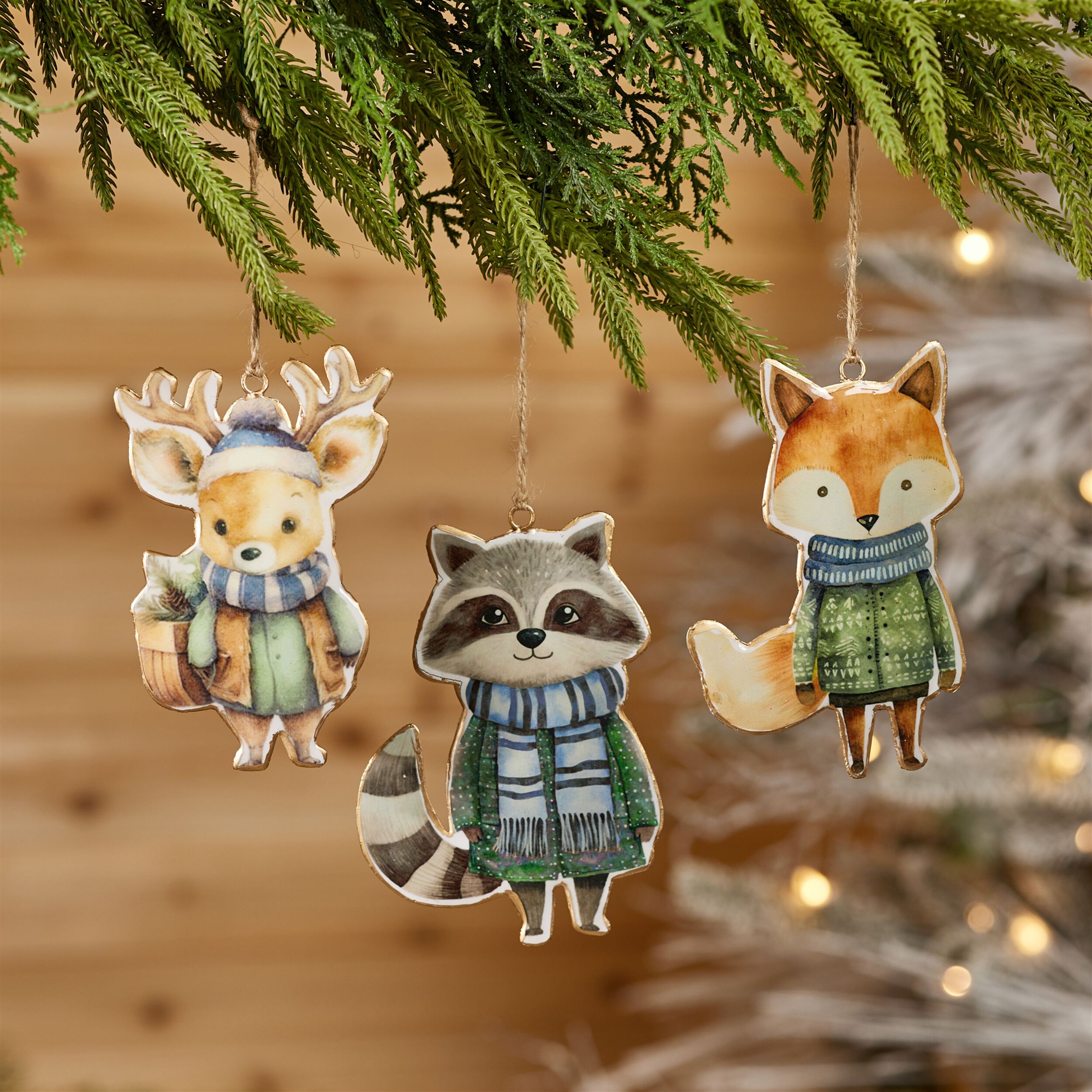 Iron Winter Animal Ornament  (Set of 6), ORANGE GREEN BLUE, alternate image number 1