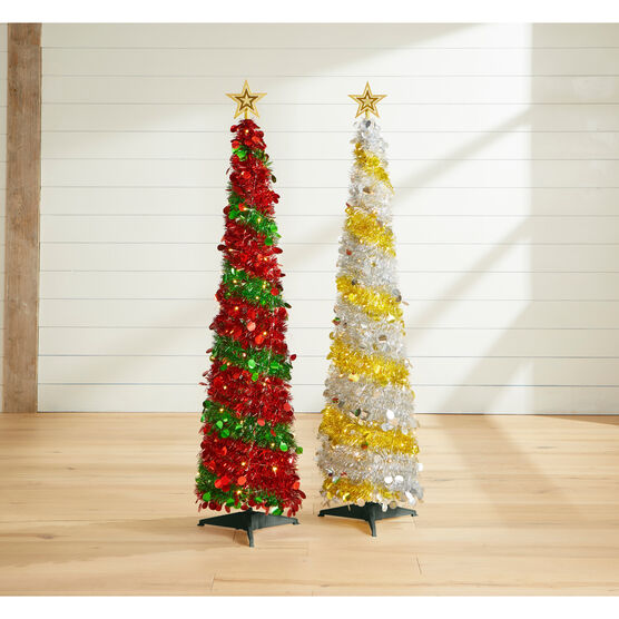 5' Pre-Lit Pop-Up Tinsel Christmas Tree, SILVER GOLD, hi-res image number null